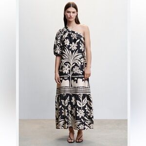 Mango One Shoulder Printed Maxi Dress